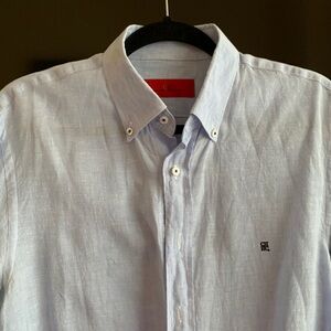 MENS CAROLINA HERRERA SIZE 16 LIGHT BLUE LINEN DRESS SHIRT